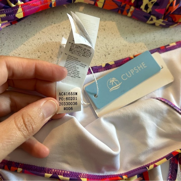 NEW Cupshe Bikini Set Large Aztec Tribal Boho Purple Pink Adjust Swim Top Bottom - Picture 10 of 10